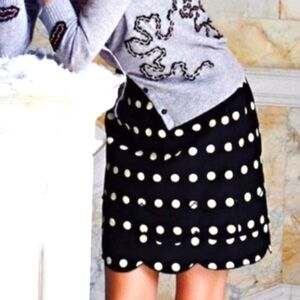 Anthropologie Floreat Black & Tan Silk Blend Polka Dot Scalloped Mini Skirt-2